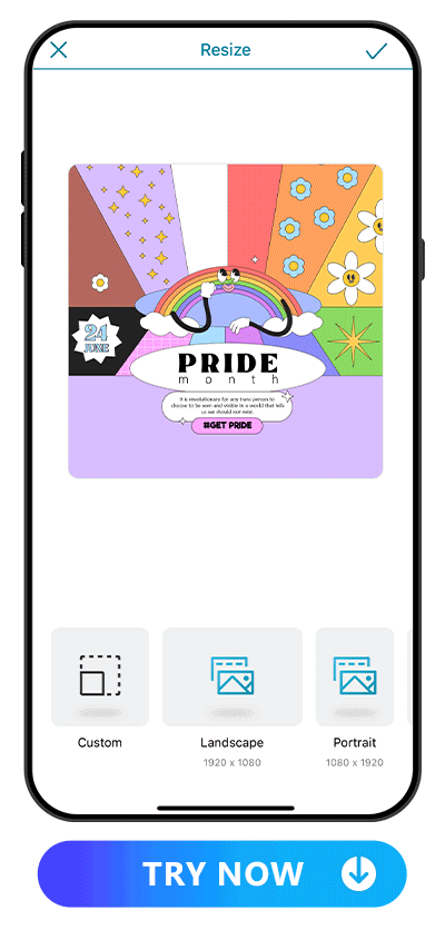 a pride month image being resized for Etsy, Shopify, Instagram, Tiktok and Youtube cover